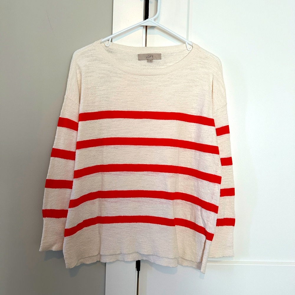 EUC Women’s LOFT sweater, orange & cream, Medium